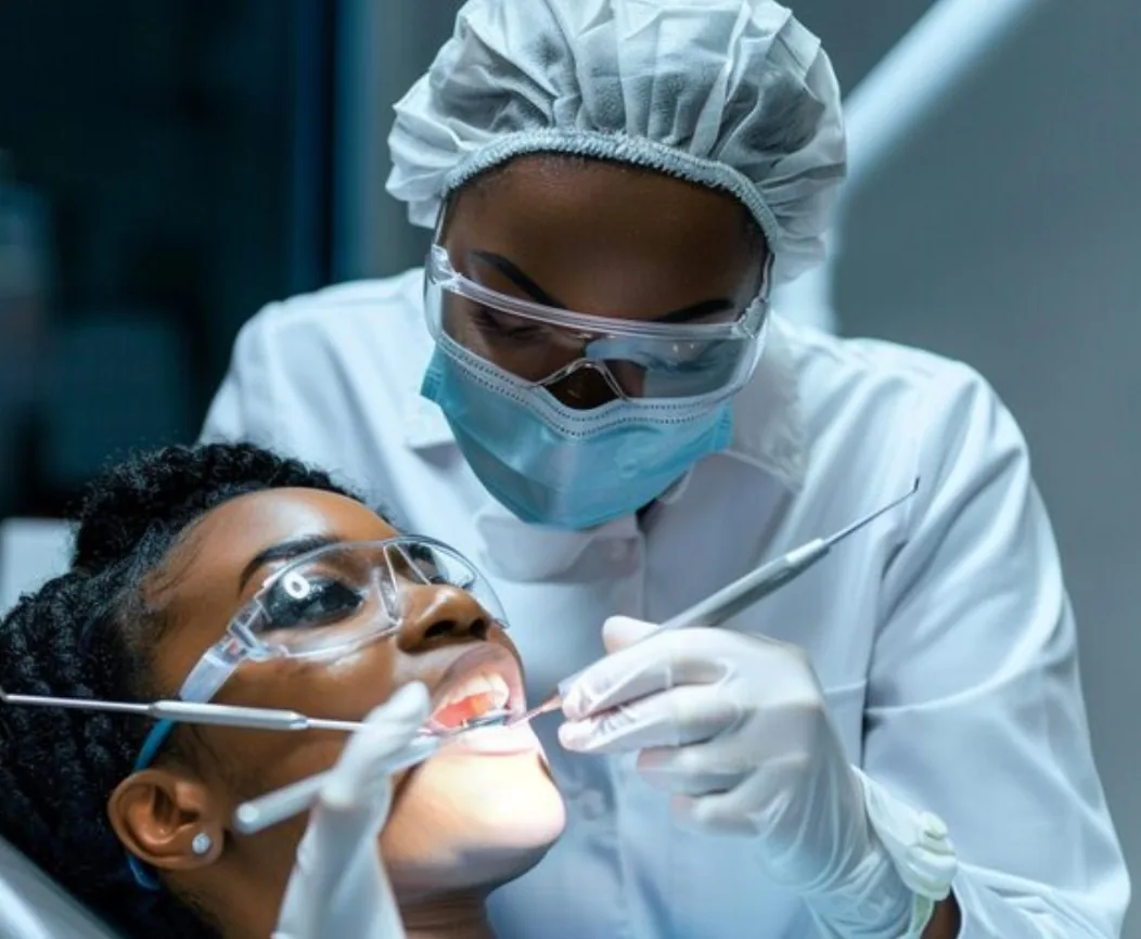 Dentist carefully examining a patient's teeth